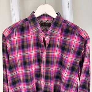 SAND Copenhagen Men’s Plaid Long Sleeve Dress Shirt Pink Sz XL